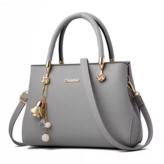 Elegant Gray Leather Handbag for Women – Stylish & Versatile Purse with Charm